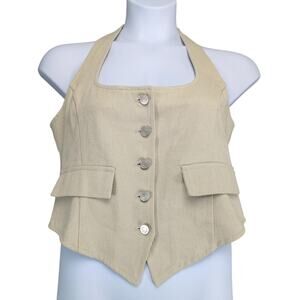 NWT Windsor Best In Style Halter Top Button Up Vest Women's XL Beige Denim Indie